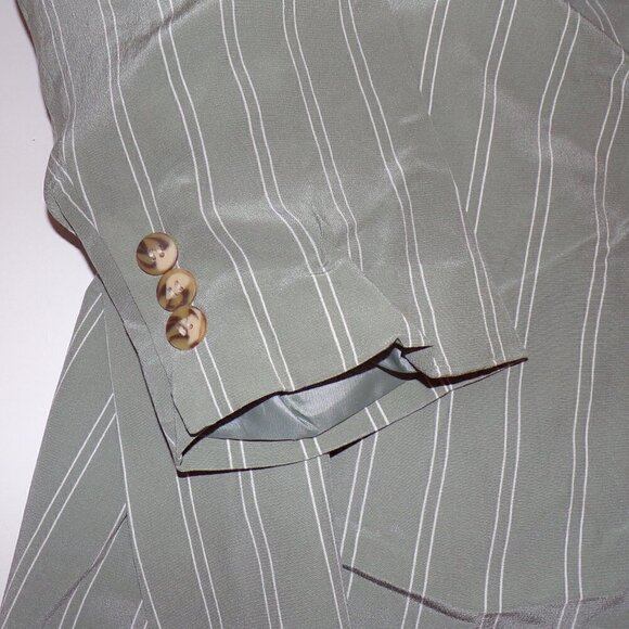 NWT Vintage Pacific Silk & Studio Womens Gray Pinstripe Silk Blazer Jacket Sz L - Picture 9 of 10